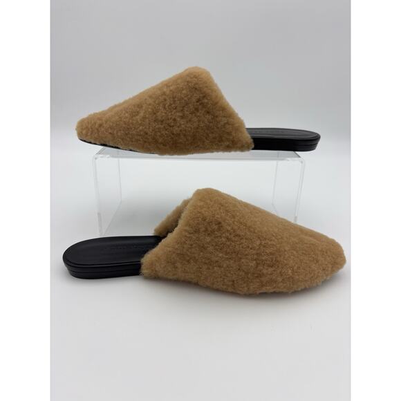 Jenni Kayne Shearling Slides Tan Tan Size 39 / 9 Point Toe Flats - Picture 4 of 14